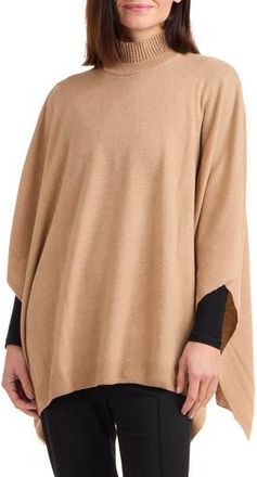 Bruno Magli Turtleneck Wool & Cashmere Poncho in Camel at Nordstrom Rack
