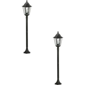 Loops 2 PACK IP44 Outdoor Bollard Light Black & Silver Lantern 1200mm Post 60W E27