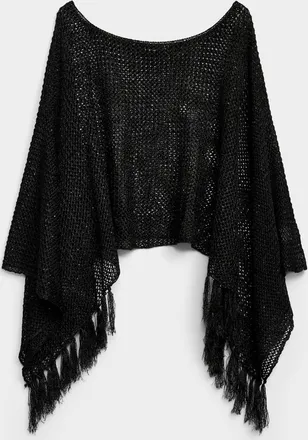 Simons Womens Shimmery openwork fringed poncho