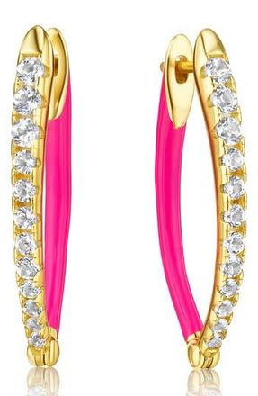 House of Frosted Lolly White Topaz & Pink Enamel Hoop Earrings at Nordstrom Rack