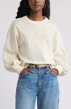 Treasure & Bond Sequin Embroidered Sweatshirt in Ivory Dove at Nordstrom Rack, Size Xx-Large