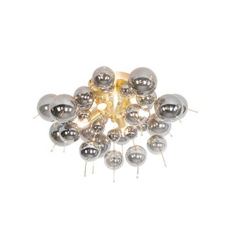 QAZQA Qazqa - Dise&ntilde;o Plaf&oacute;n De Dise&ntilde;o Lat&oacute;n Cristal Ahumado 4 Luces - Explode Vidrio /acero Redonda Adecuado Para Led Max. 4 X 28 Watt