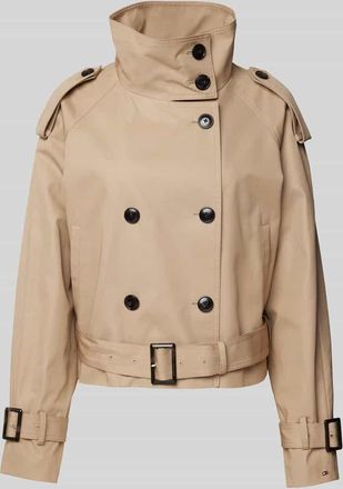 Tommy Hilfiger Cropped Trenchcoat mit Stehkragen in Sand, Gr&ouml;&szlig;e 42