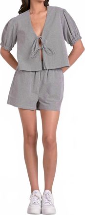 Elan Gingham Front Tie-Top In Grey