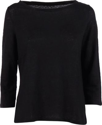 Majestic Filatures T-shirt met boot hals - Dames - Ronde hals truien - Zwart - L - Truien & Vesten