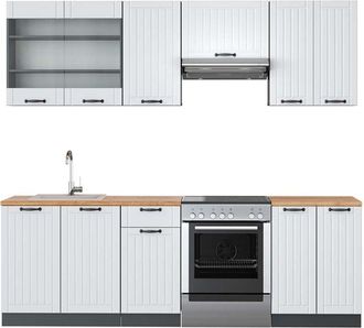 Vicco Mueble De Cocina Fame-line, Casa De Campo Blanca/antracita, 240 Cm, Et Roble