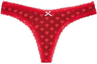 SKIMS Lightweight Stretch Cotton Pointelle Thong in Z/dnubrick Heart Halfdropdnu at Nordstrom, Size X-Small