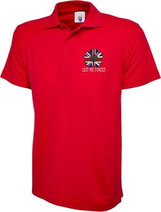 Generic Embroidered Lest We Forget UC124 Polo Shirt, Remembrance Day Poppy Flower British Arm Unisex Top