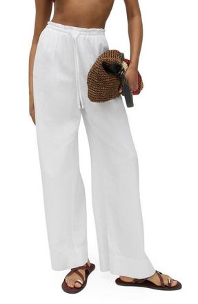 M&S Collection Linen Blend Wide Leg Drawstring Pants in White at Nordstrom, Size 14