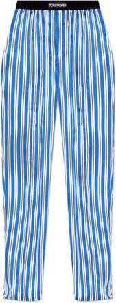 Tom Ford Geprinte Stretch Satijnen Pyjamabroek - Heren - Pyjama - Blauw - S - Satijn - Nachtkleding