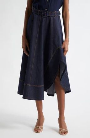Cinq &agrave; Sept Zelda Denim Asymmetric Midi Skirt in Indigo at Nordstrom Rack, Size 10