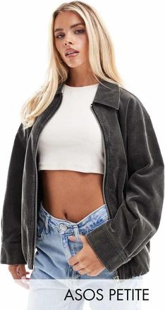 Asos Petite ASOS DESIGN Petite - Giacca harrington in velluto a coste antracite slavato-Grigio