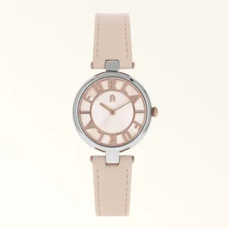 Furla New Club Round Case Watch Candy Rose Pink Calf Leather + Metal Woman
