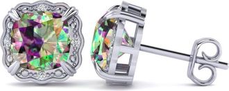 SuperJeweler 2 Carat Cushion Cut Gemstone and Diamond Earrings In Sterling Silver