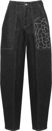 PANICALE Relaxed Fit Cotton Trousers with Geometric Detail