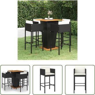 vidaXL Vidaxl Set De Bar De Jard&iacute;n 5 Pzas Y Cojines Rat&aacute;n Sint&eacute;tico Negro