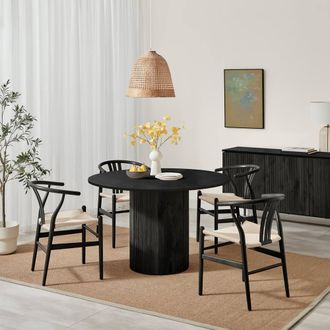 Furniturebox Penrose Black Wooden Round Dining Table & 4 Black Caia Dining Chairs