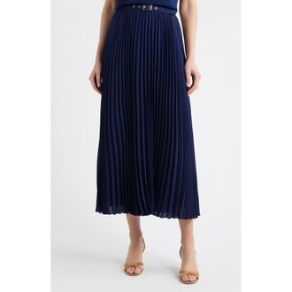 Anne Klein Belted Pleated Midi Skirt in Distant Mountain at Nordstrom, Size Xx-Small