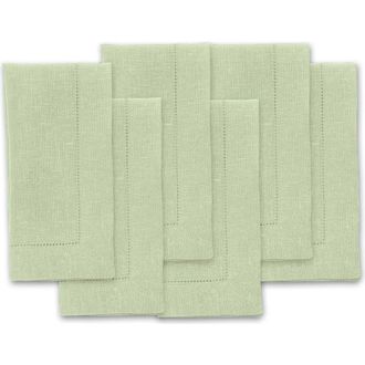 Solino Home Linen Dinner Napkins Set of 6, 20 x 20 Inch for Dining Table, Holiday and Everyday Table Decor - Classic Hemstitch in Sage Green at