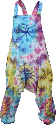 Gheri Womens Tie Dye Low Crotch Dungaree Harem Rainbow Spiral X-Large
