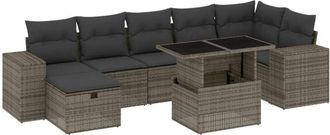 vidaXL Set De Sof&aacute;s De Jard&iacute;n Y Cojines 8 Piezas Rat&aacute;n Sint&eacute;tico Gris Vidaxl