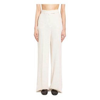 Max Mara Wide Trousers, female, White, Size: 2XS Wool Piqu&eacute; Trousers