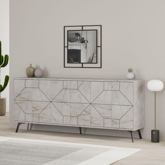Decortie 6-Doors Push-to-open Doors Sideboard Dune with Metal Legs 183cm in Medium Beige | Size: 3 Pack
