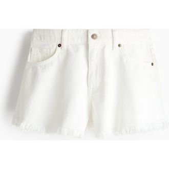 H&M Frayed Denim Shorts in Cream at Nordstrom, Size 18