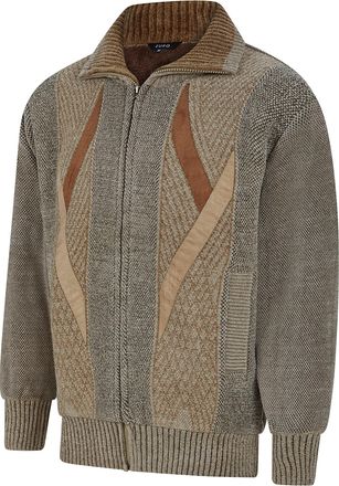 Generic Euro Zipper Hoodless Patterned Cardigan with Fleece Lining 4 Styles (Khaki (Niagra), M)