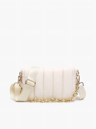 Jen & Co. Womens Lala Quilted Chain Crossbody Purse In Off White
