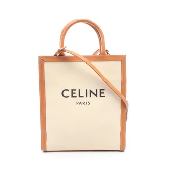 Celine Brown Ivory Canvas Leather Handbag Tote Bag (Pre-Owned)