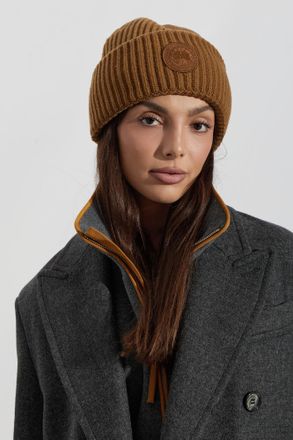 Canada Goose Wool Beanie With Embroidered Logo, Unisex, Brown