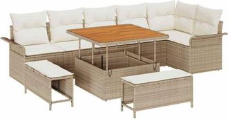 vidaXL Conjunto De Sof&aacute; De Jard&iacute;n 9 Pcs Beige Rat&aacute;n Sint&eacute;tico Vidaxl