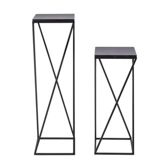 Maisons du monde Set de 2 mesas auxiliares de m&aacute;rmol y metal negro mate