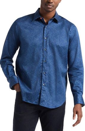 Robert Graham Berkley Long Sleeve Stretch Cotton Button-Up Shirt in Navy at Nordstrom, Size Xxx-Large