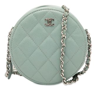 Chanel Tweedehands Cc Gequilt Caviar Ronde Clutch Met Ketting