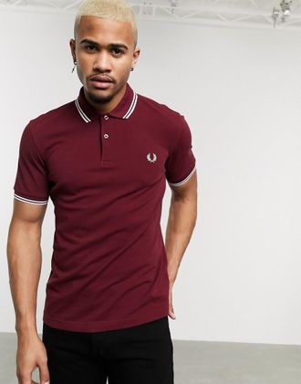 Fred Perry Polo bordeaux con logo e due righine a contrasto sui bordi-Rosso