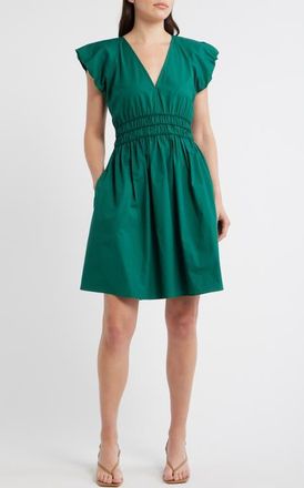 Boss Orange by Hugo Boss Ruffle Sleeve Cotton Poplin Dress in Amazonite at Nordstrom, Size 10