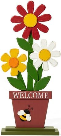 Glitzhome Wooden Trio Flowers Welcome Porch D&eacute;cor in Red at Nordstrom, Size Medium