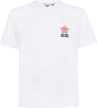 GCDS Gcds, Tops, Heren, Wit, M, Katoen, Geribbeld katoenen T-shirt met voorlogo