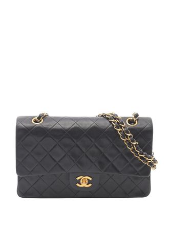 Chanel 1996-1997 medium Classic Double Flap lamsleren schoudertas - Zwart