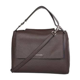 Orciani Handbags, female, Brown, Size: ONE SIZE Grained Leather Shoulder Bag Dark Brown