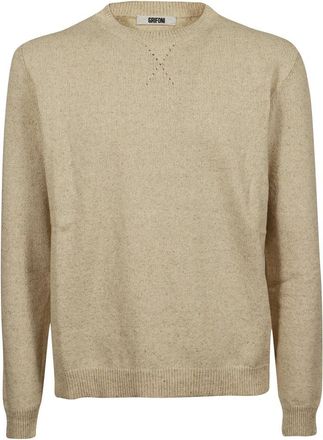Mauro Grifoni Witte Crewneck T-shirt - Heren - Ronde hals truien - Bruin - XL - Truien & Vesten