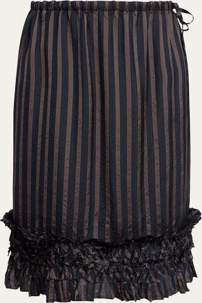 Dries Van Noten Scotts Striped Ruffle Satin Midi Skirt