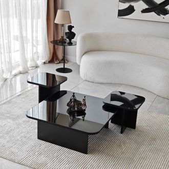 Dmora Mesa De Caf&eacute; Pagliara, Efecto Brillante, Forma Cuadrada, Material De Tapa En Madera Noble, 80x80x30h Cm Negro