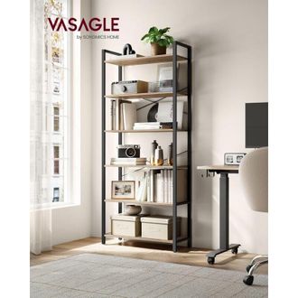 Vasagle Vasagle - Libreria Alta a 6 Ripiani, Scaffale Portaoggetti, Struttura in Acciaio, Salotto Camera da Letto Studio, 30 x 80 x 186 cm, Industriale