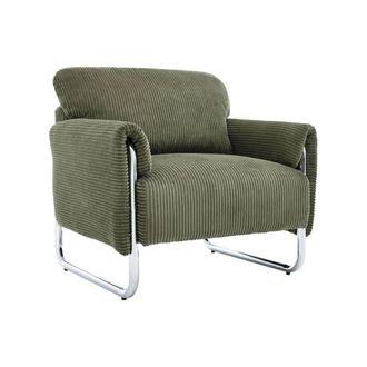 Sweeek Sill&oacute;n vintage de pana con estructura cromada, verde kaki