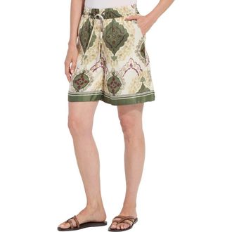 Lyss&eacute; Adhara Satin Drawstring Shorts in Green Print at Nordstrom, Size X-Large