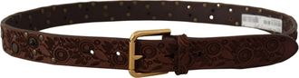 Dolce & Gabbana Mens Brown Calf Leather Embossed Gold Metal Buckle Accessory