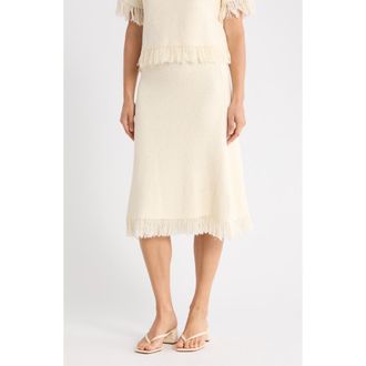 Adrianna Papell Fringe Waffle Knit Midi Skirt in Cream at Nordstrom Rack, Size X-Small